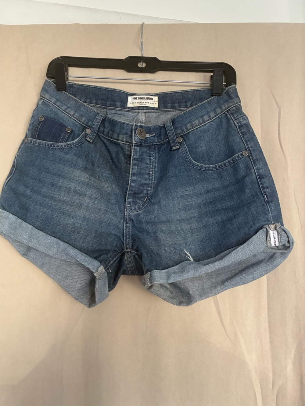One Teaspoon Mid-Blue Rolled Cuff Denim Shorts